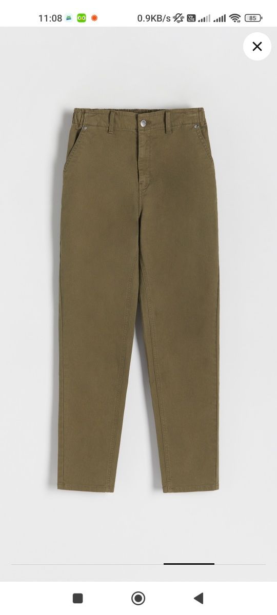 Bawełniane spodnie zwężane z gumką khaki XXL