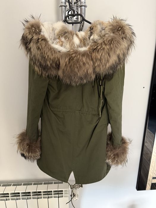Kurtka parka nowa z futrem naturalnym S khaki