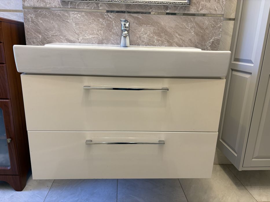 Szafka wisząca z 2 szufladami i umywalka 88x48x62cm kolor biały 80-90