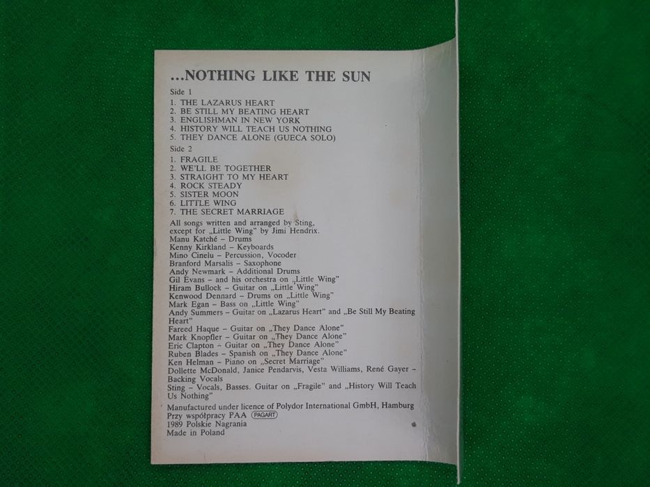 Kaseta Sting Nothing Like The Sun 1989r.
