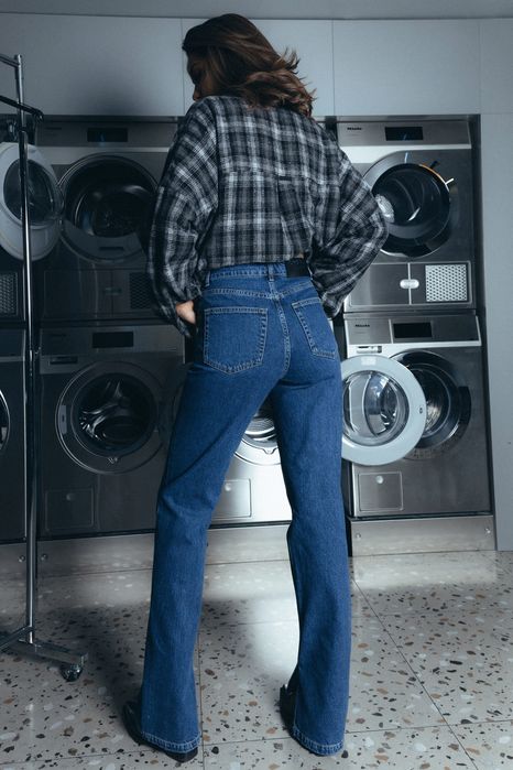 Джинси CHER17 з гудзиками та подвійними кишенями темно-сині, розмір М