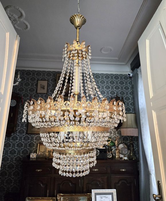 Kryształowy Mosiężny Żyrandol Pałacowy Kalisz