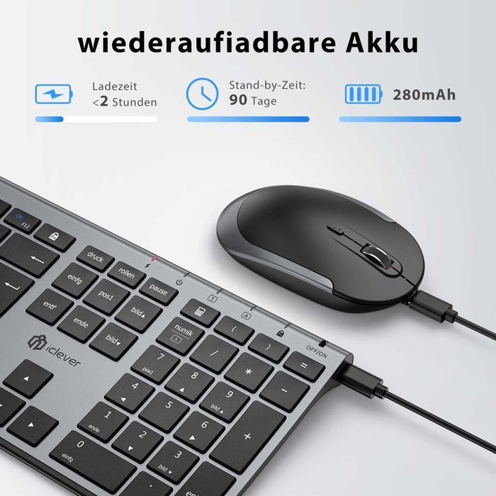 Iclever Bezprzewodowa Klawiatura I Mysz 2,4 G Cienka Smukła Zestaw