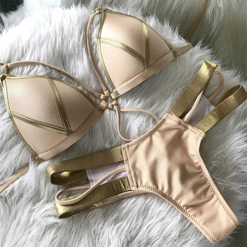 Bikini Stringi Strój Kąpielowy Wiązany Push-Up Damski Kostium Plaża M