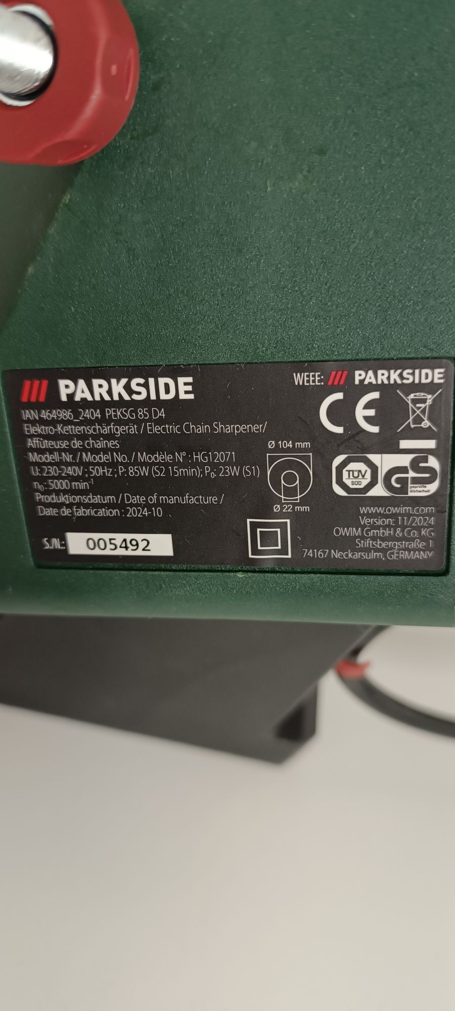 Верстат заточування ланцюгів Parkside PEKSG 85, точилка цепей парксайд