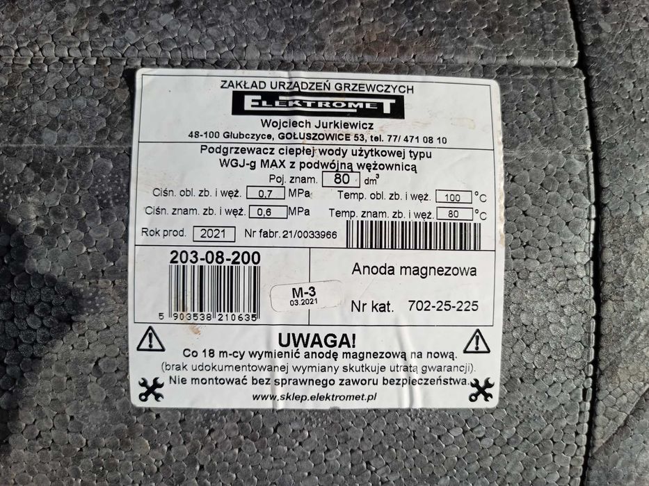 podgrzewacz wody boiler 80l ELEKTROMET WGJ-g MAX+ naczynie wyrównawcze