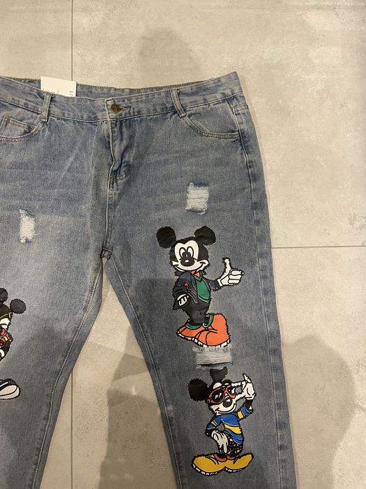 Jeansy boyfrend niebieskie myszka miki