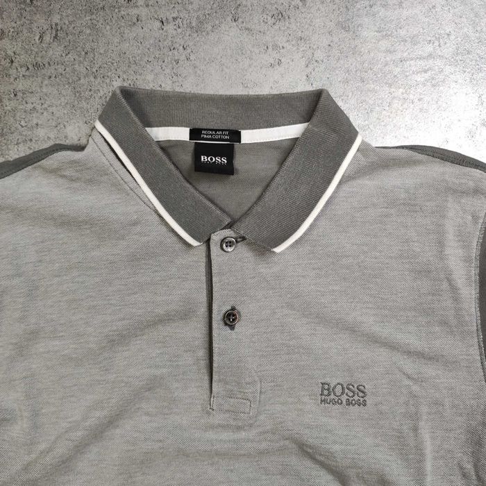 MĘSKA Koszulka POLO Elegancka Szara Bawełna Rękawki Hugo Boss Logo