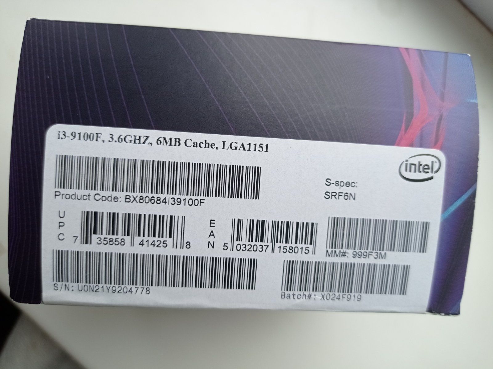 Процессор Intel Core i3-9100F 3.6GHz/8GT/s/6MB (BX80684I39100F) s1151