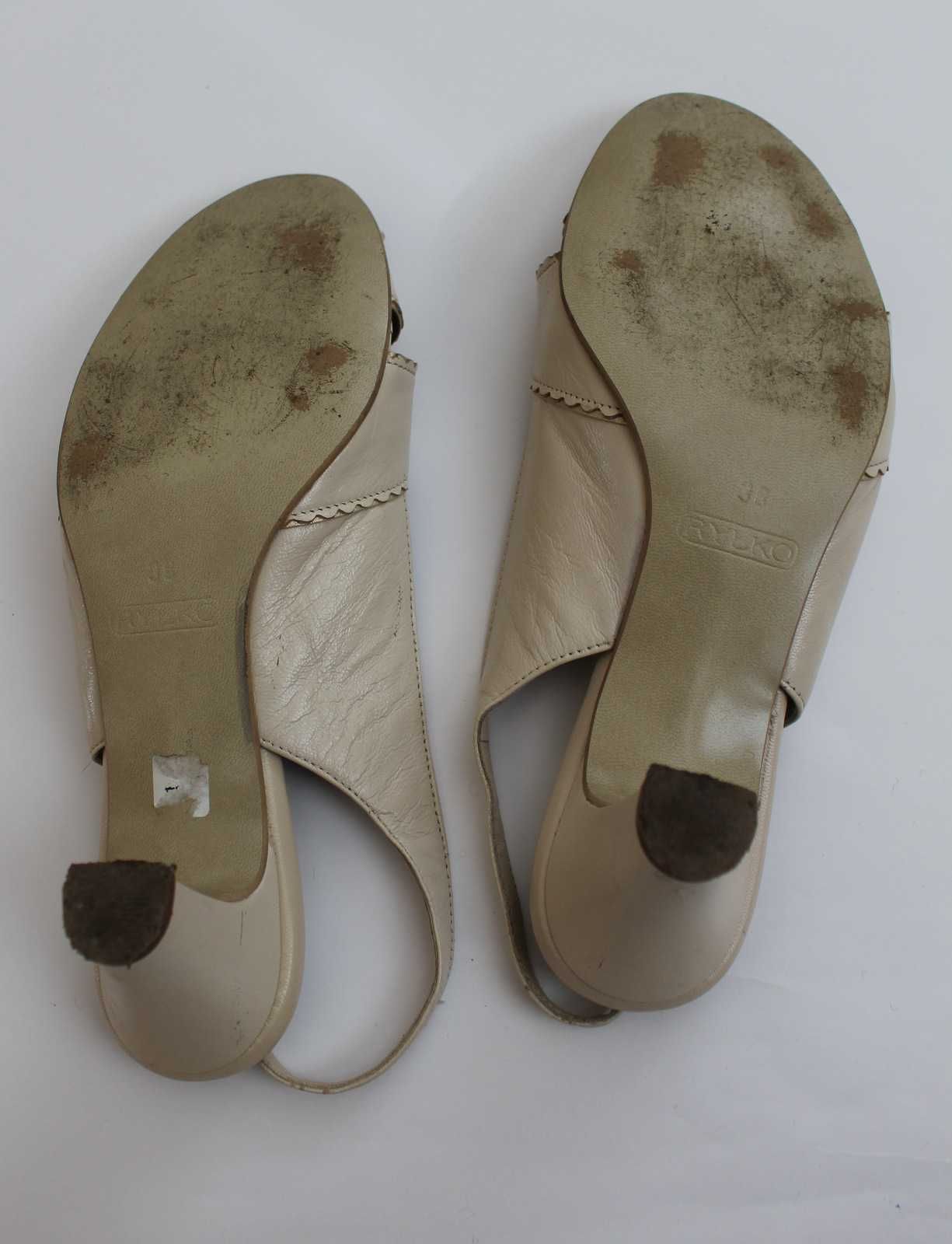sandały na obcasie Ryłko jasne beżowe sandałki rozmiar 38