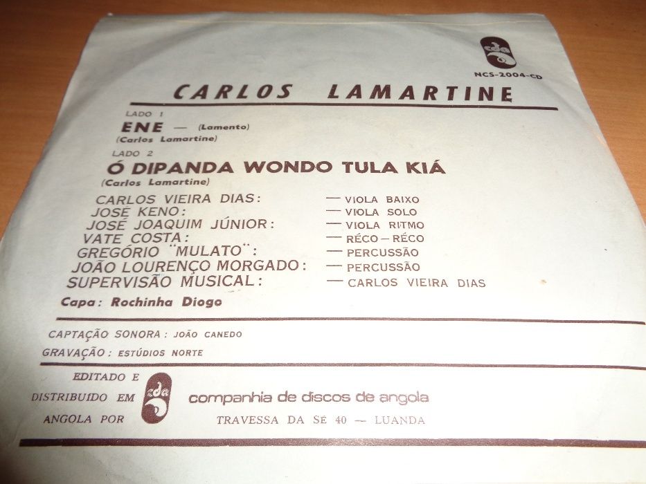 Disco Single Carlos Lamartine Usado Companhia Discos de Angola