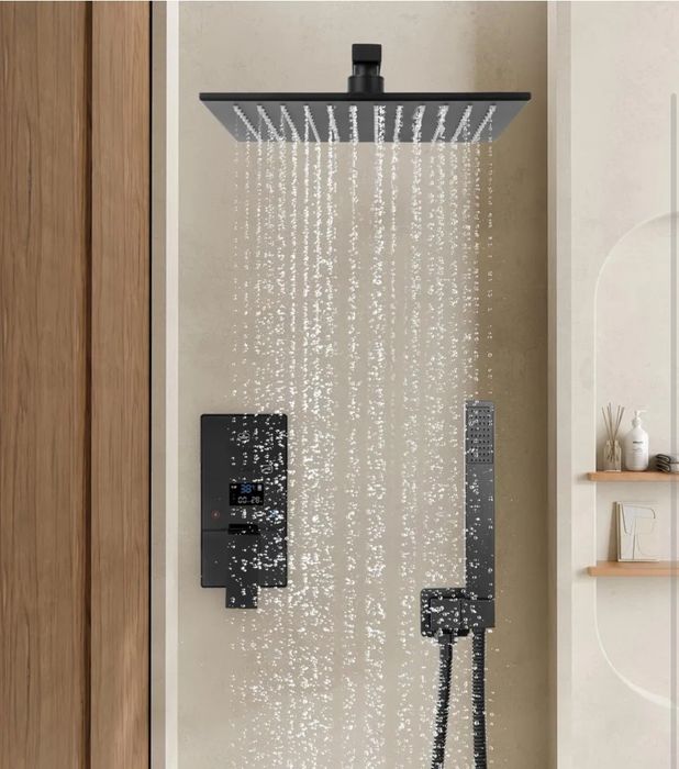 Nowy zestaw prysznicowy podtynkowy LED – deszczownica 30 cm, czarny