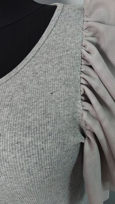 Body damskie z tiulem, szare, bluzka damska prążek