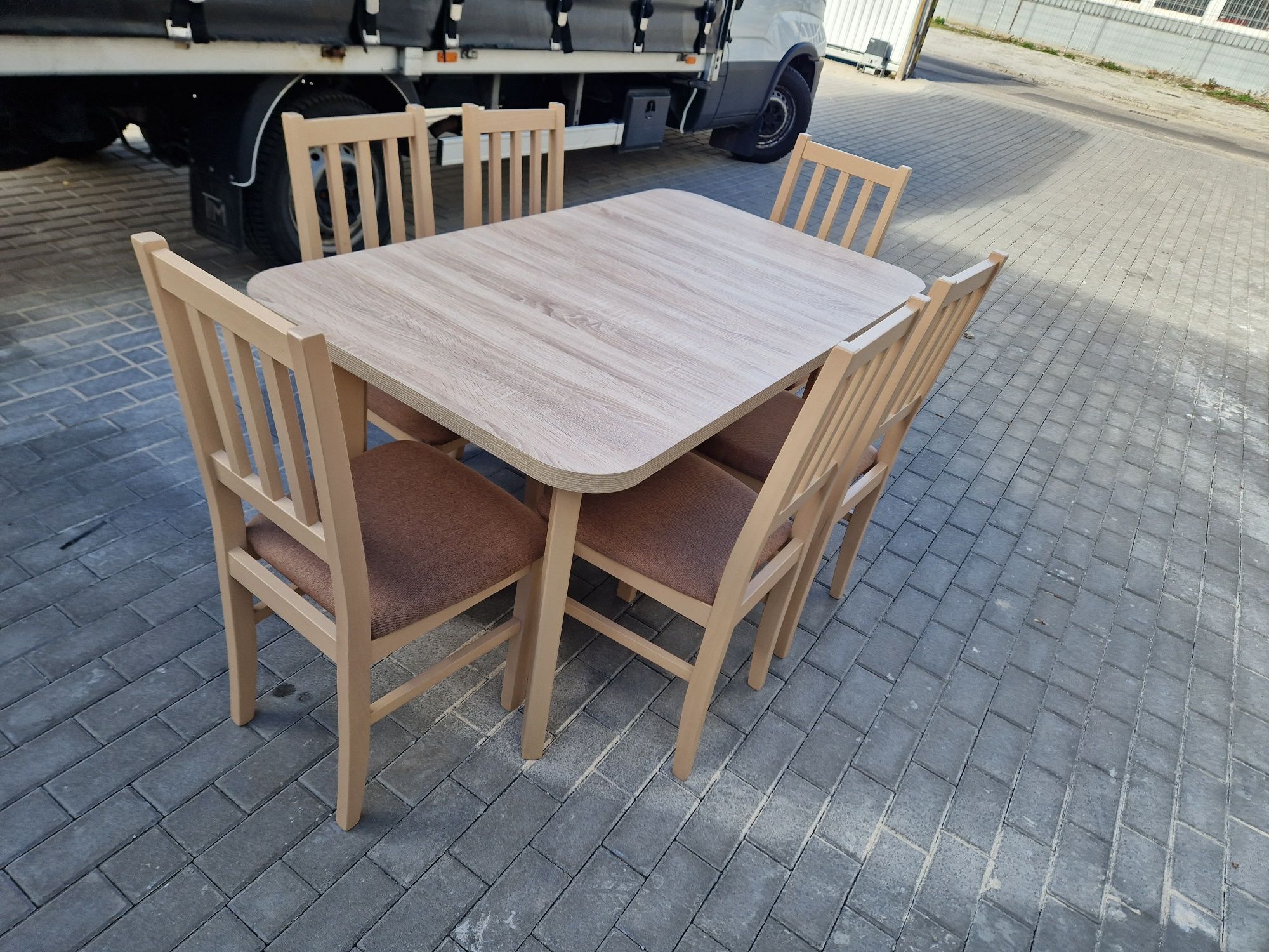 Nowe: Stół z 6 krzesłami , sonoma + jasny brąz