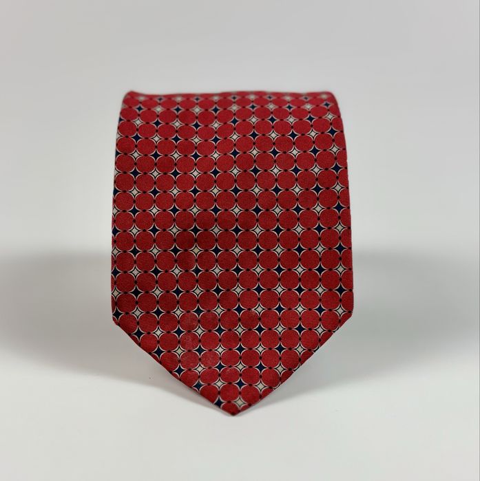 Męski jedwabny krawat w kolorze czerwonym geometryczne wzory