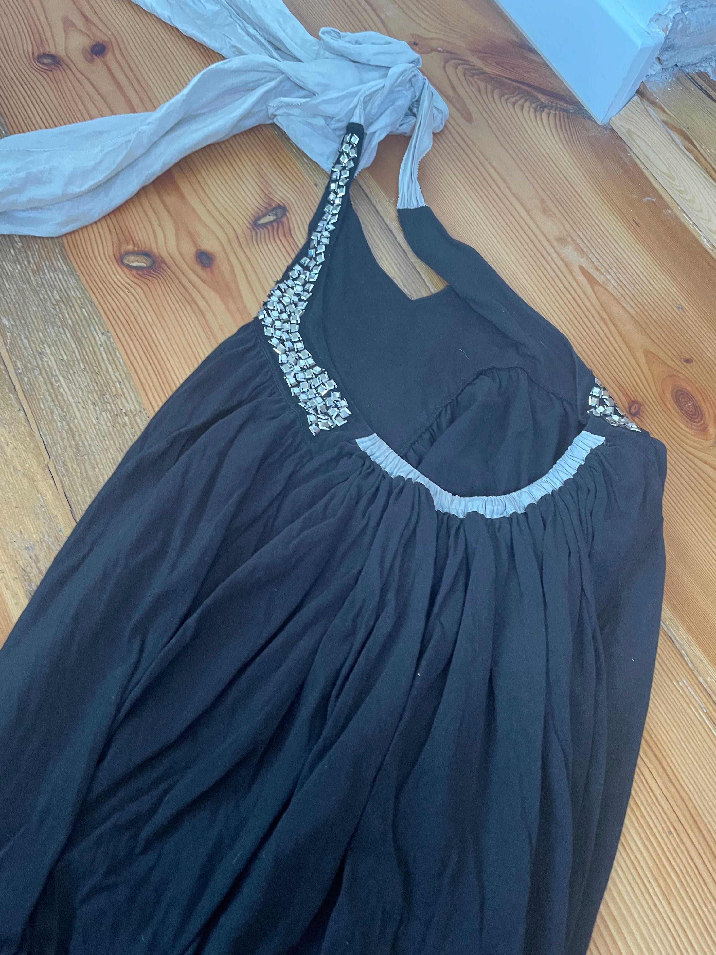AllSaints krótka sukienka czarna tunika ćwieki kokarda rock