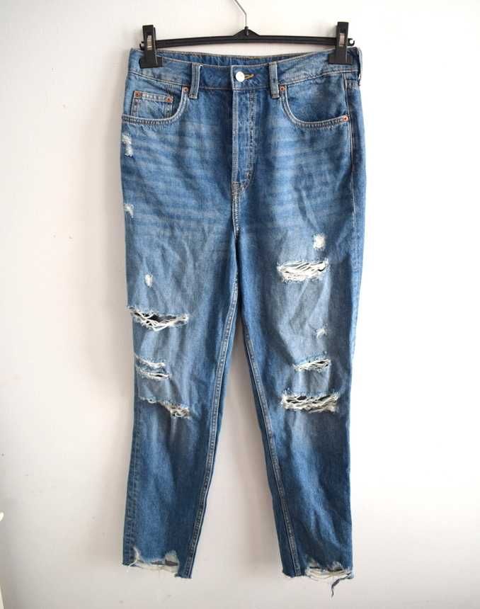 H&M divided spodnie jeansy z dziurami i przetarciami 38 m wysoki stan