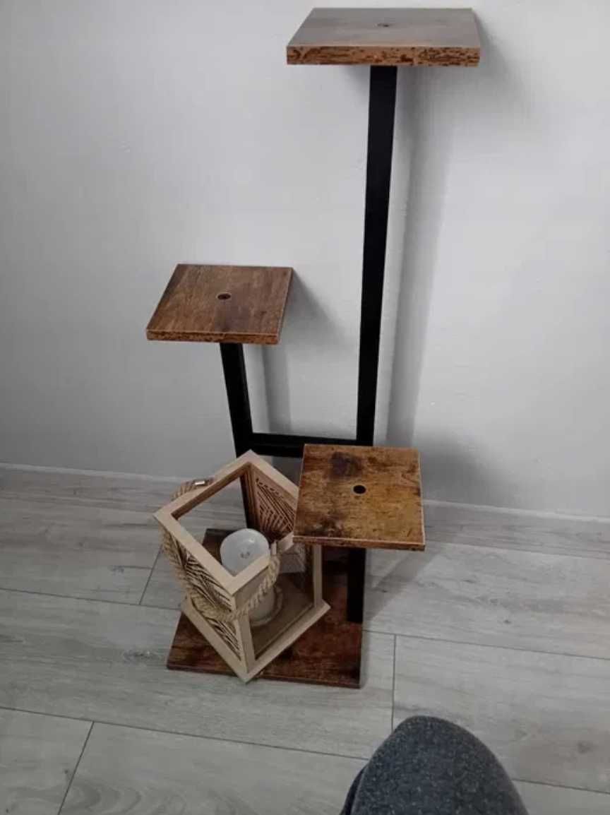 Kwietnik Stojący Metalowy Drewniany 4 Doniczki Z Kwiatami Rośliny 84cm