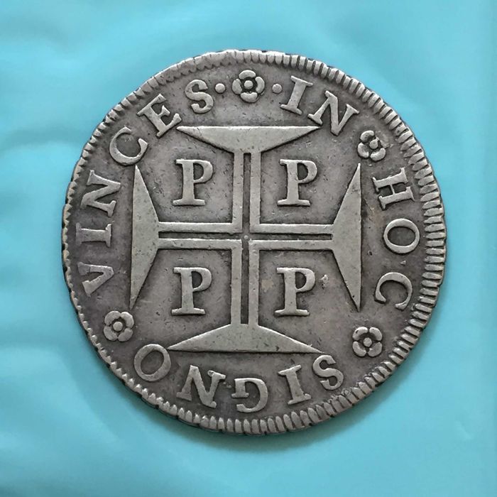 D. PEDRO II Cruzado Novo (480 Réis)  PORTO 1690 - Eixo Vertical