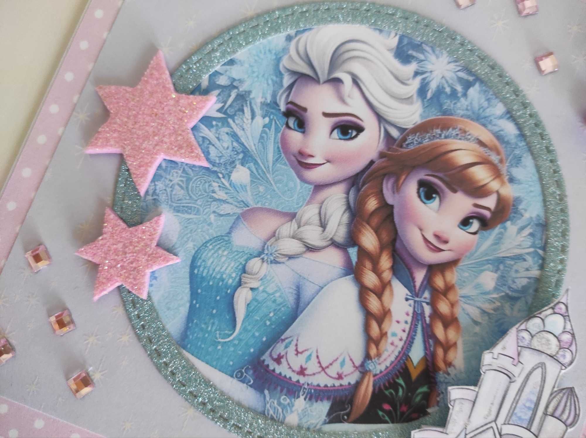 Kartka urodzinowa ręcznie robiona Kraina lodu Anna i Elsa
