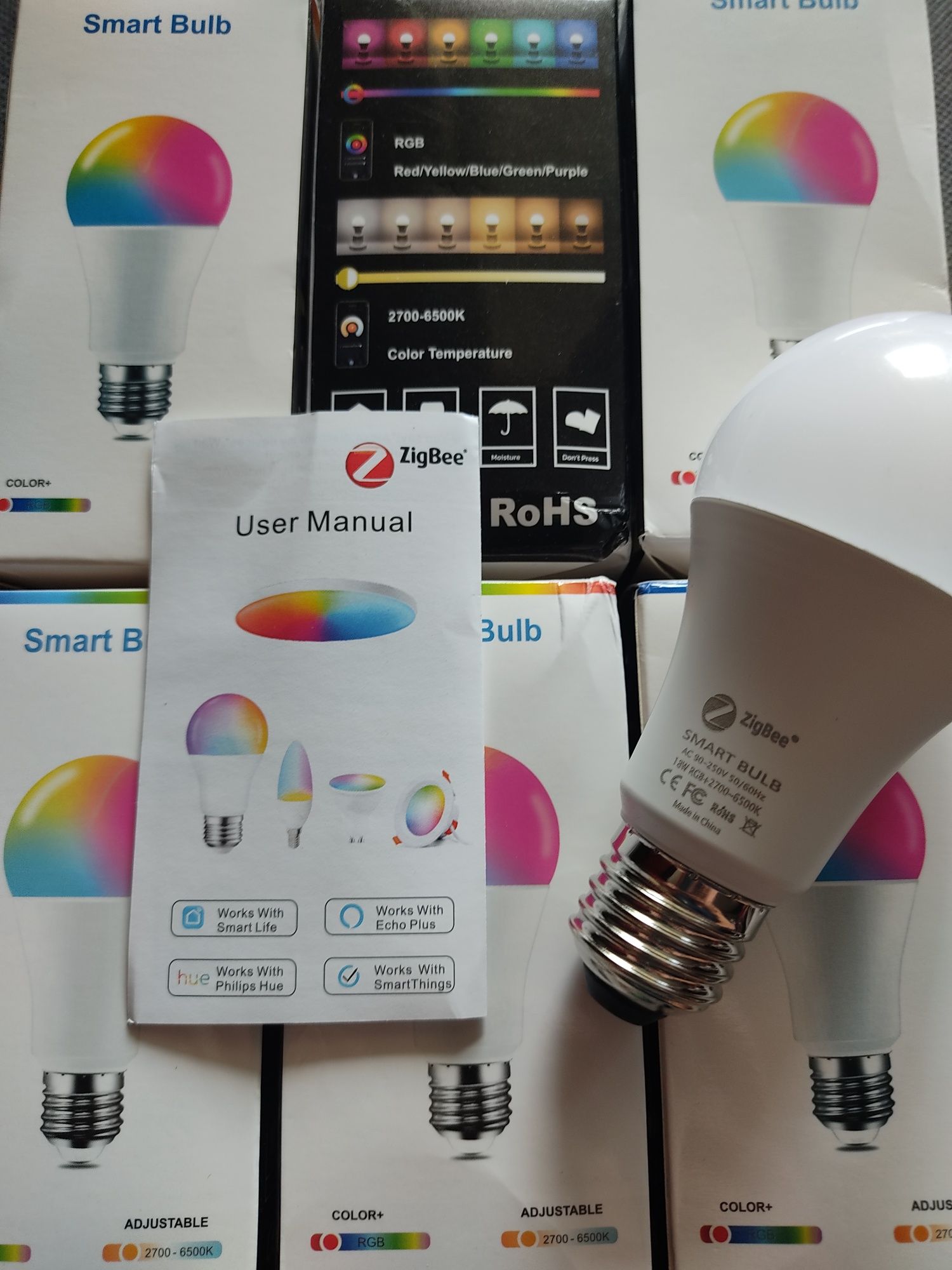 Zigbee żarówka LED E27 10W/3W RGB+CW+WW Tuya Smart life