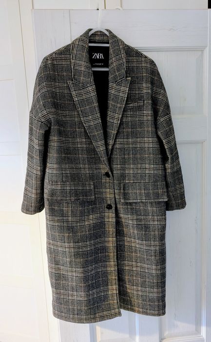 Zara płaszcz trencz brązowy kratka