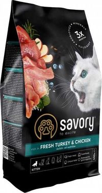 Сухой корм для котят Savory с мясом индейки и курицы 2 кг Срок 11,24