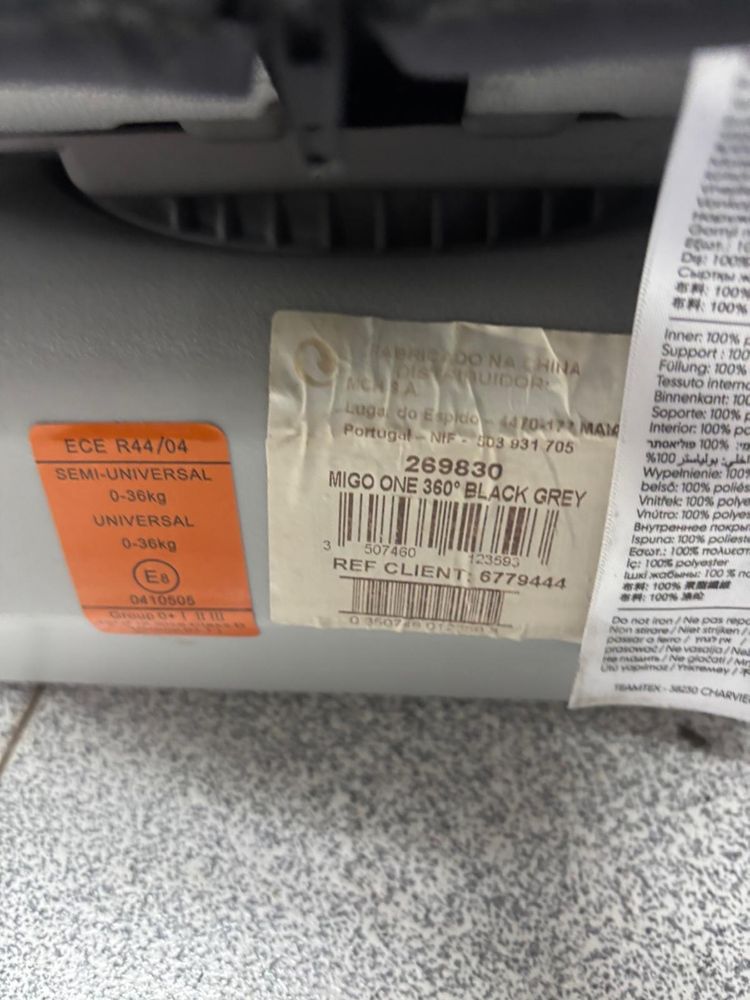 Cadeira auto NANIA MIGO, Isofix One 360° (0-36kg) Cinza