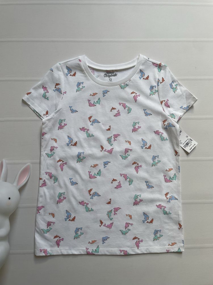 152 12 lat OshKosh USA biała koszulka tshirt w kolorowe delfiny delfin