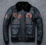 Kurtka zimowa pilotka vintage naszywki skórzana ocieplana