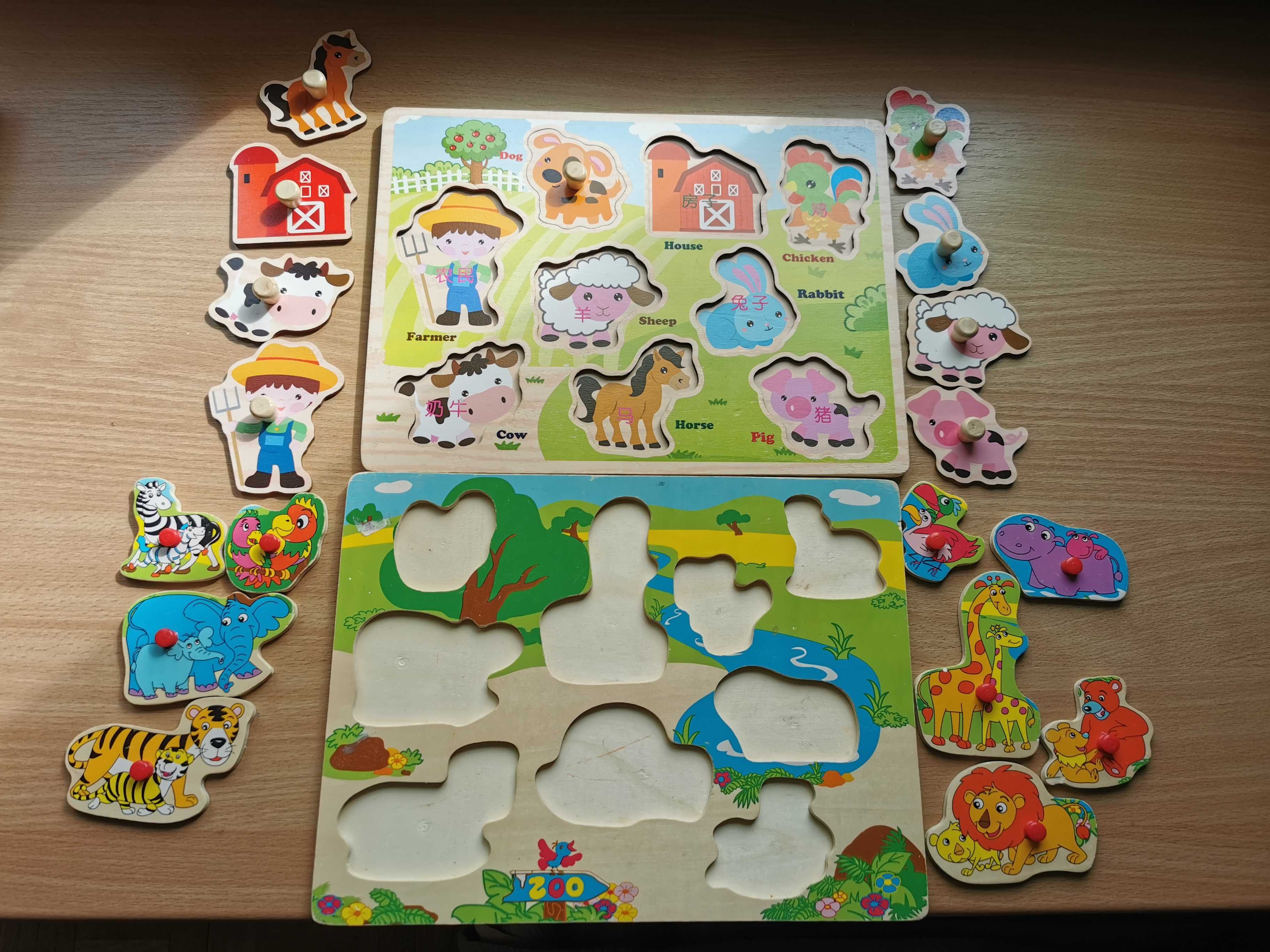 Drewniane puzzle układanki dla małych dzieci zwierzęta farma zoo