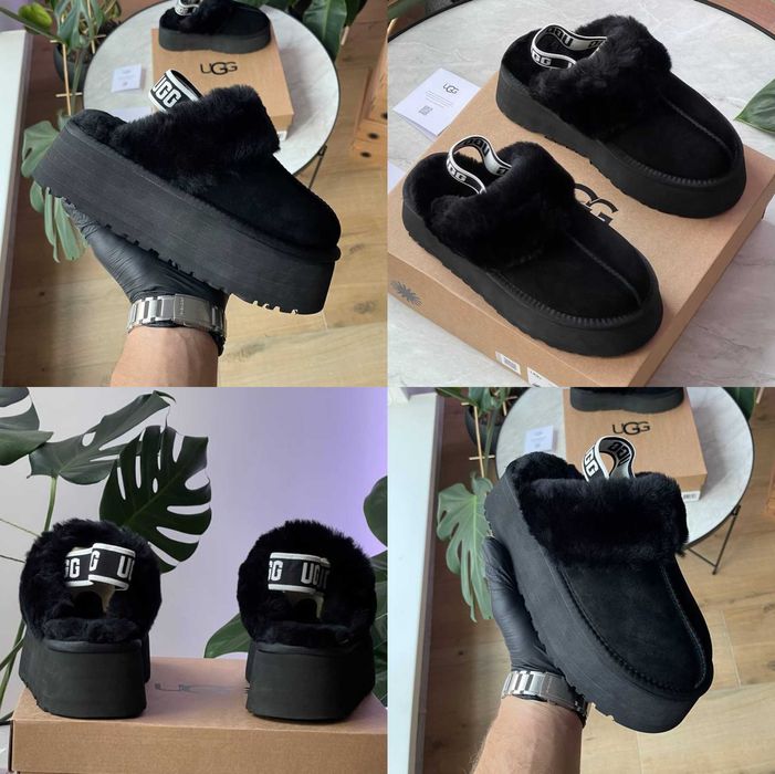 Женские тапочки UGG Funkette Slipper Platform Black 36-41 Натур Замша!