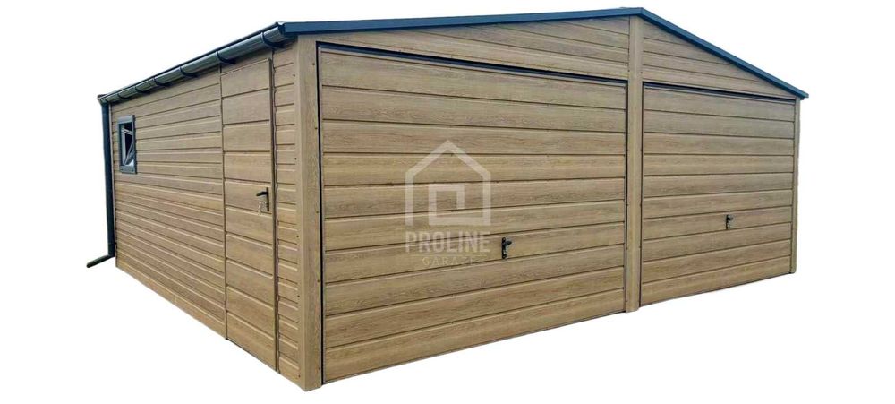 Garaż blaszany 6x 5,8m 2x brama drzwi okno rynny dach dwuspad PLG143