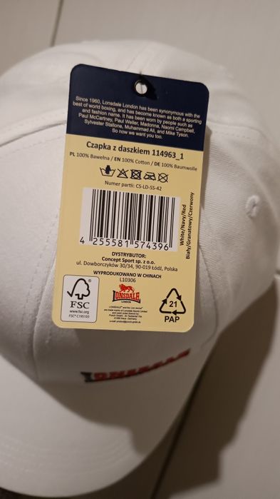 Lonsdale  NOWA czapka z daszkiem, Uniseks, 100% Bawełna, Roz. S-L