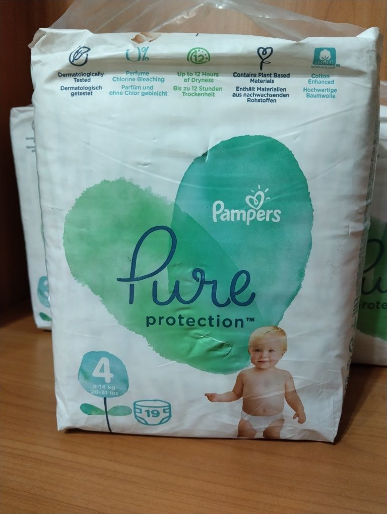 Pampers Pure Protection, размеры 3 (6-10 кг), 4 (10-14 кг), 22 штуки