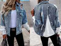 Boska kurtka jeansowa  oversize z wstawkami bluzy  rozpinane plecy M-L