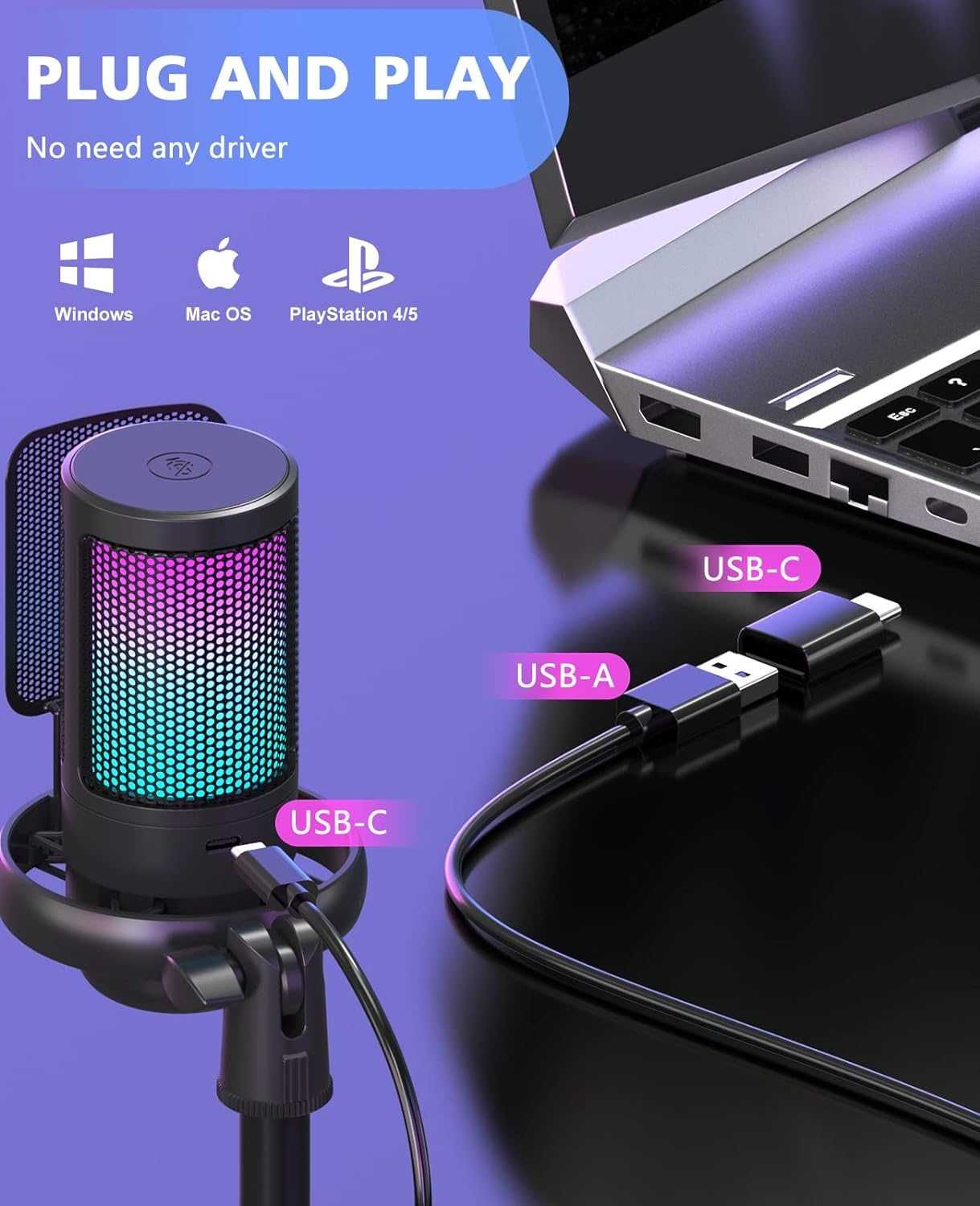 MIKROFON GAMINGOWY NJSJ me6s usb oświetlenie RGB