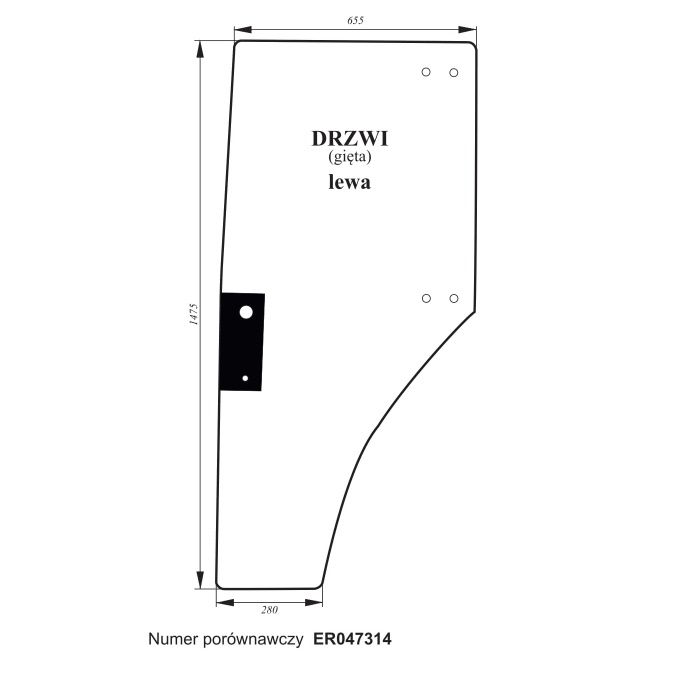 Szyba drzwi John Deere 5300, 5400, 5500, 5310, 5410, 5510 ACX148