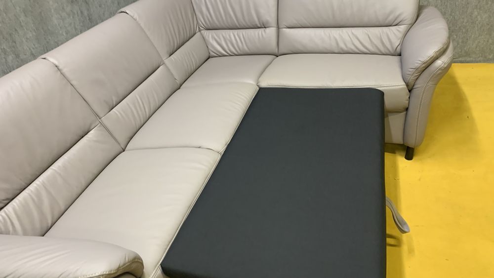 Шкіряний кутовий розкладний диван тауп кожаный угловой