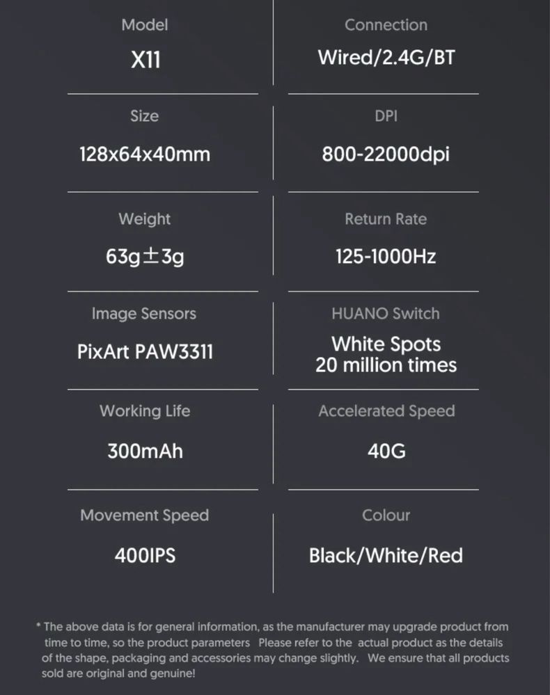 Mysz ATTACK SHARK X11 Bluetooth/2.4G/Przewodowa RGB