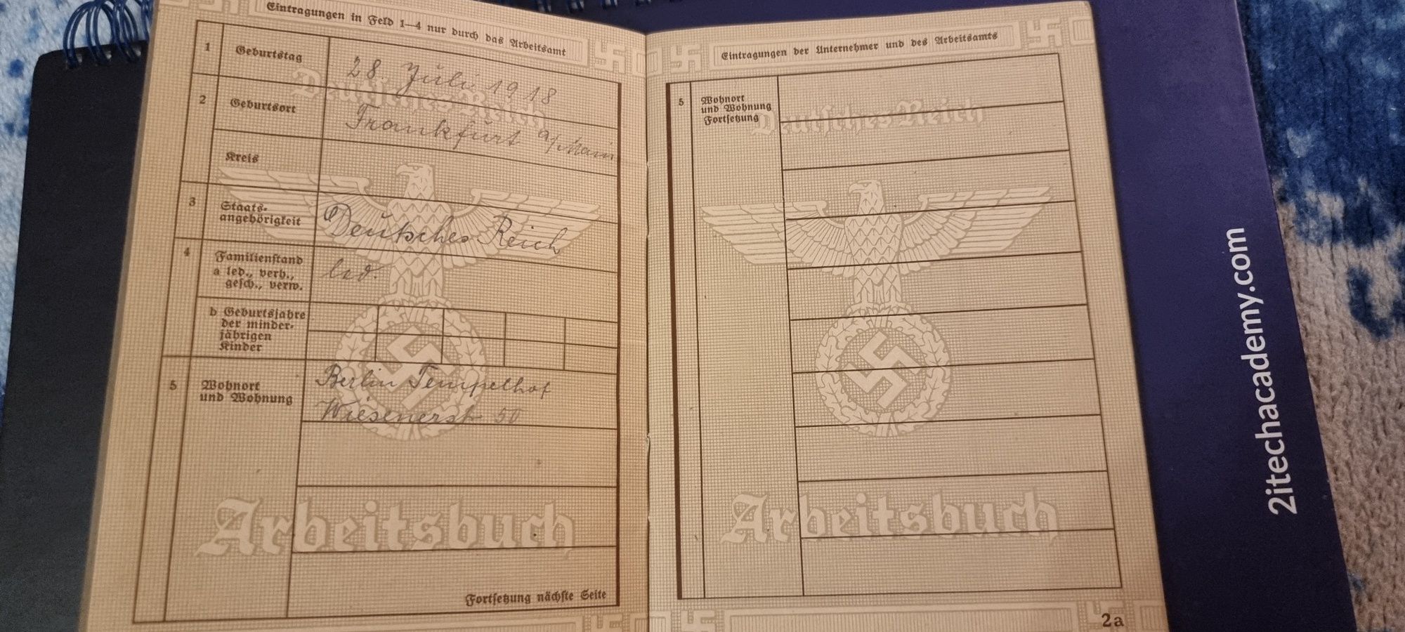 Oryginalny Arbeitsbuch 1941 Berlin 3 Rzesza