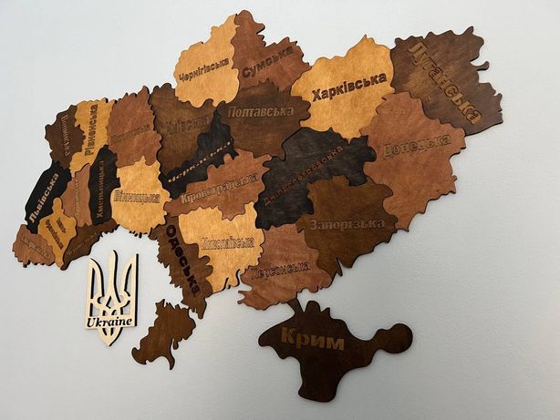 Карта України із дерева на стіну, мапа України пазл