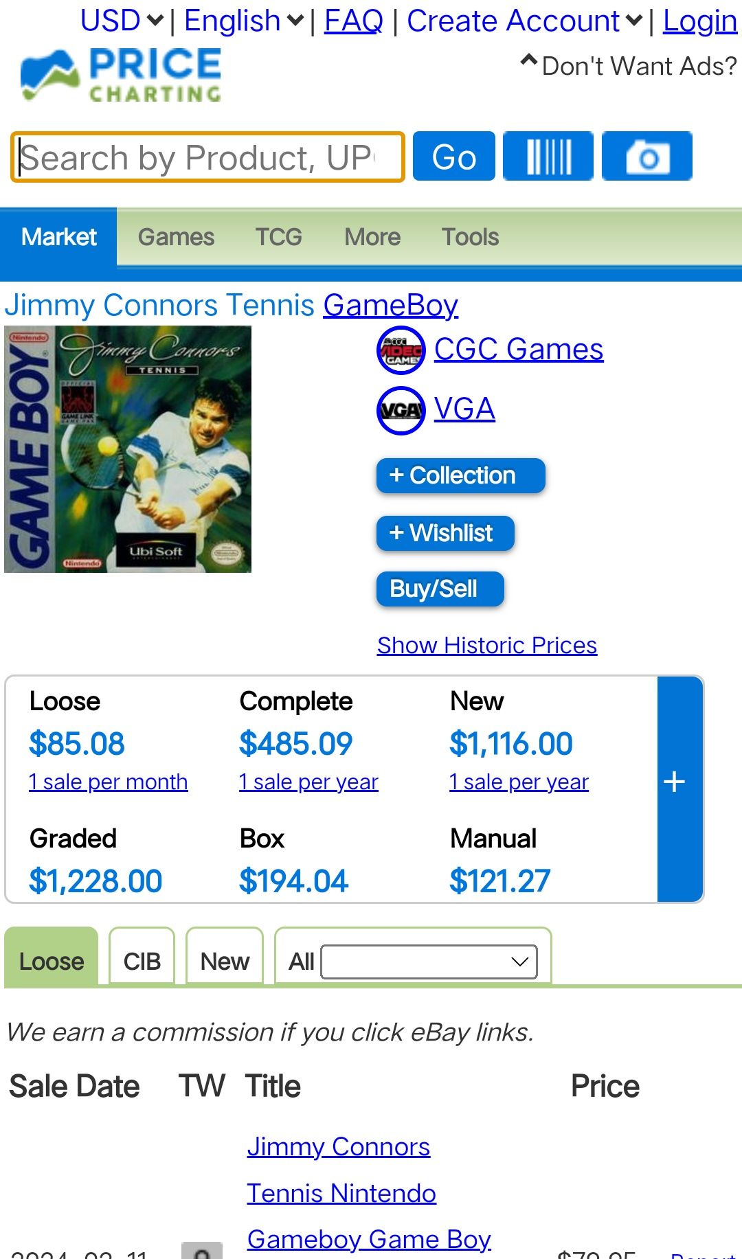 Unikat Jimmy Connors Tennis