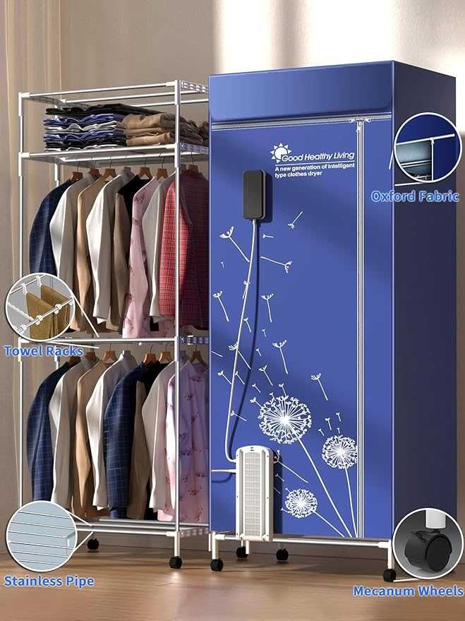 Przenośna suszarka, 1600 W – 67 cali, pojemność 35 funtów