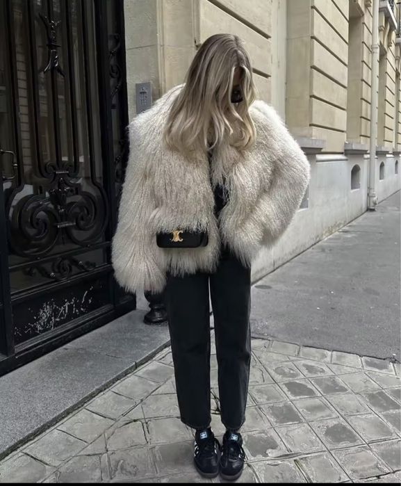 Kontantto kurtka futro jasne lama puszyste xs-xl