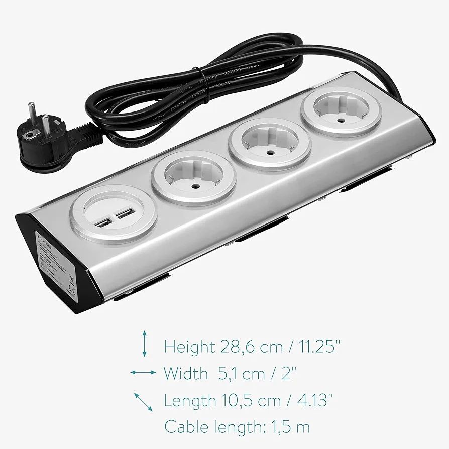 Navaris Listwa zasilająca z 3 gniazdami USB, listwa zasilająca ze stal