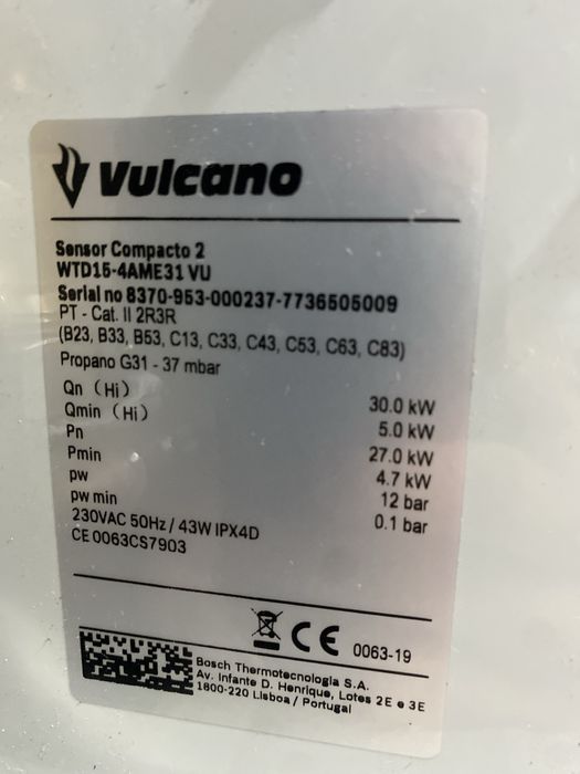 Esquentador vulcano sensor compacto 2 ventilado 15 litros