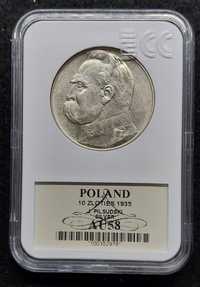 Srebrna moneta 10 zł 1935 Piłsudski grading AU58
