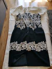 Piękna suknia damska czarno-biała w kwiaty roz 44