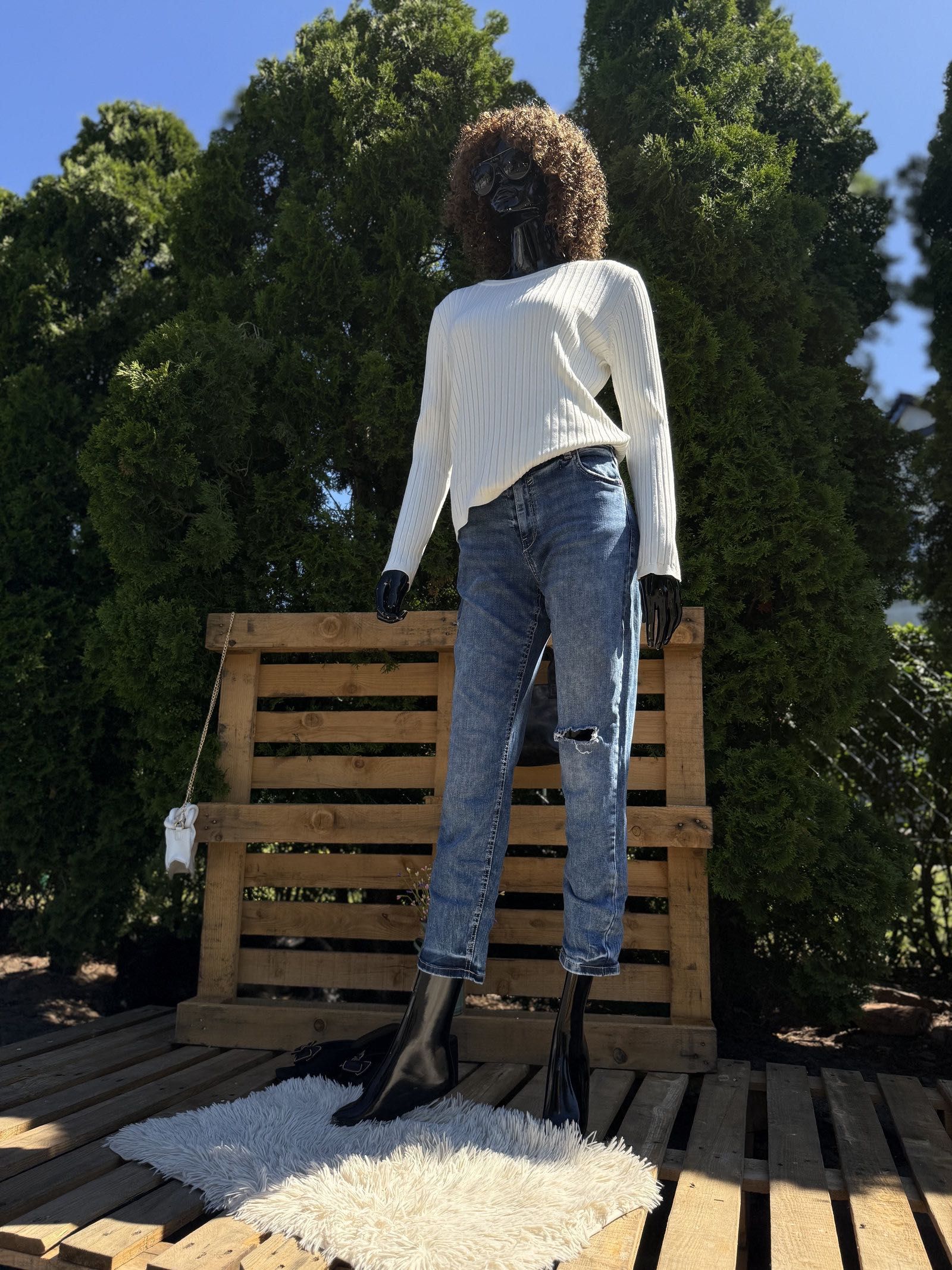 Sweter Prążkowany XL || Kremowy Sinsay || Miękki Stylowy Basic – Ciepł